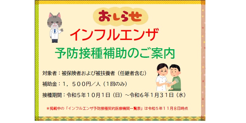 インフルエンザ予防接種の費用補助